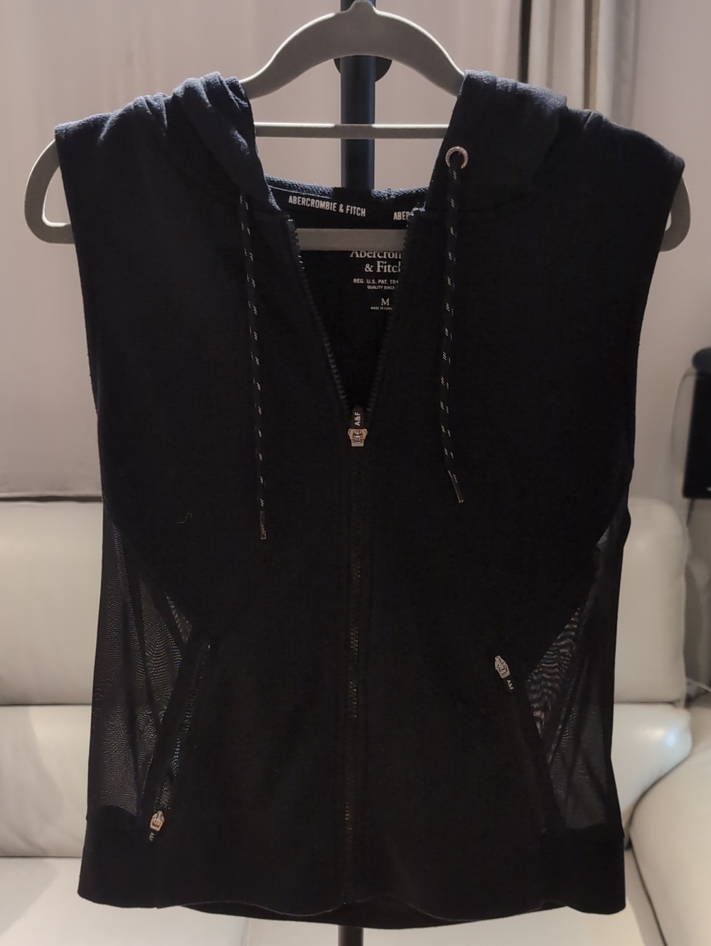 Abercrombie & Fitch Black Hooded Sleeveless Mesh Vest